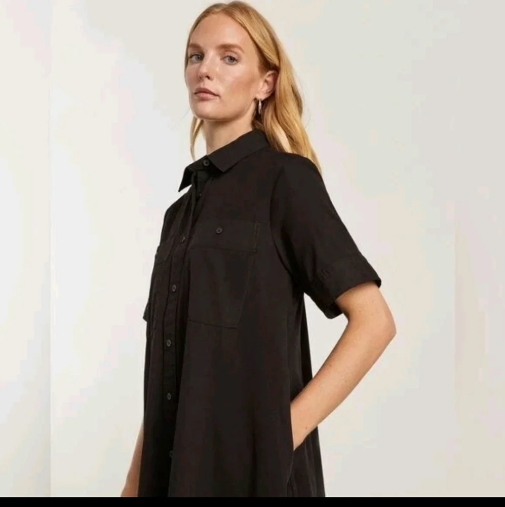Everlane Black Day Tripper Oversized Button Down Colar Mini Shirtdress XS